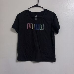 Puma Women's Tee with Colorful Logo on Black